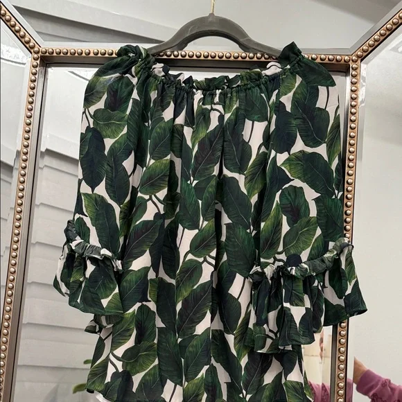 Milly Tropical Green Leaf Ruffle Top - Picture 6 of 6